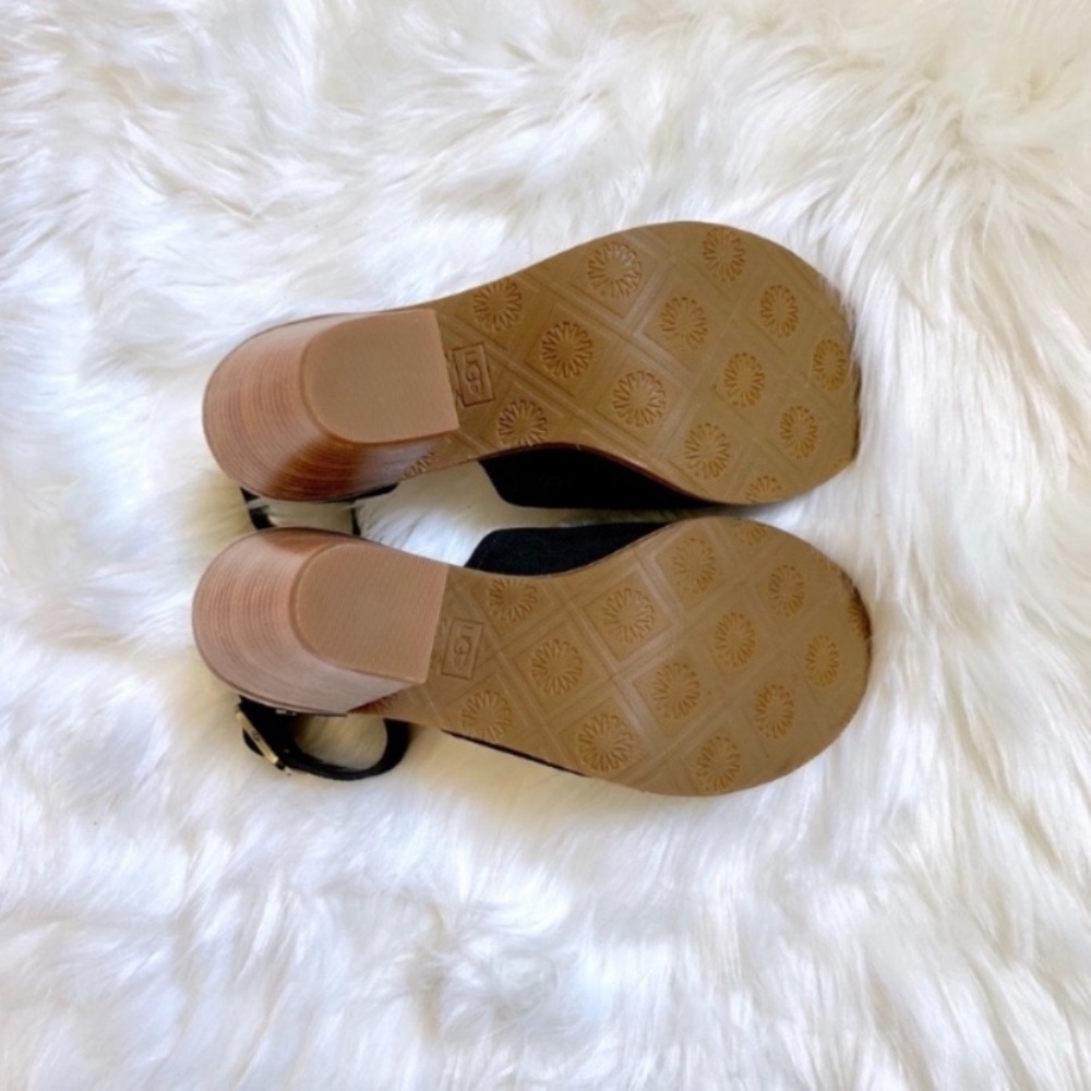 UGG Black Suede Ankle Strap Peep Toe Sandals - Picture 8 of 8